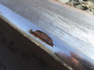 A pitted rail which requires renovation.