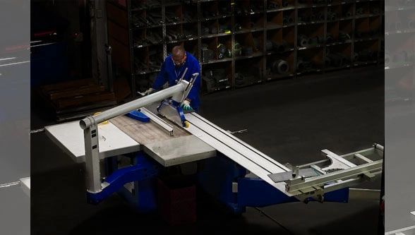Plates cut quicker and more accurately with sliding table panel saw Plates cut quicker and more accurately with sliding table panel saw